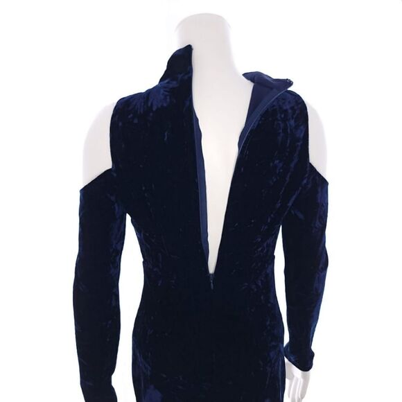 Lulu's A Little Crush Navy Blue Velvet Cold-Shoulder Bodycon Dress Size Small - Picture 10 of 12